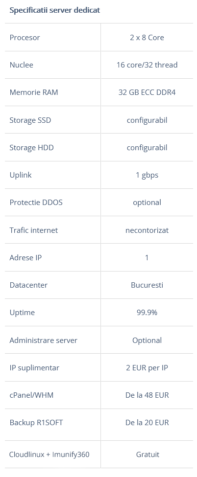 Specificatii Server 2x8 Core